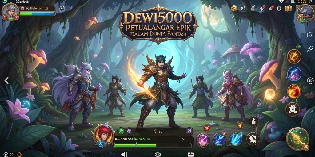 Screenshot gameplay DEWI5000 menampilkan pertarungan epik dan dunia fantasi yang luas.