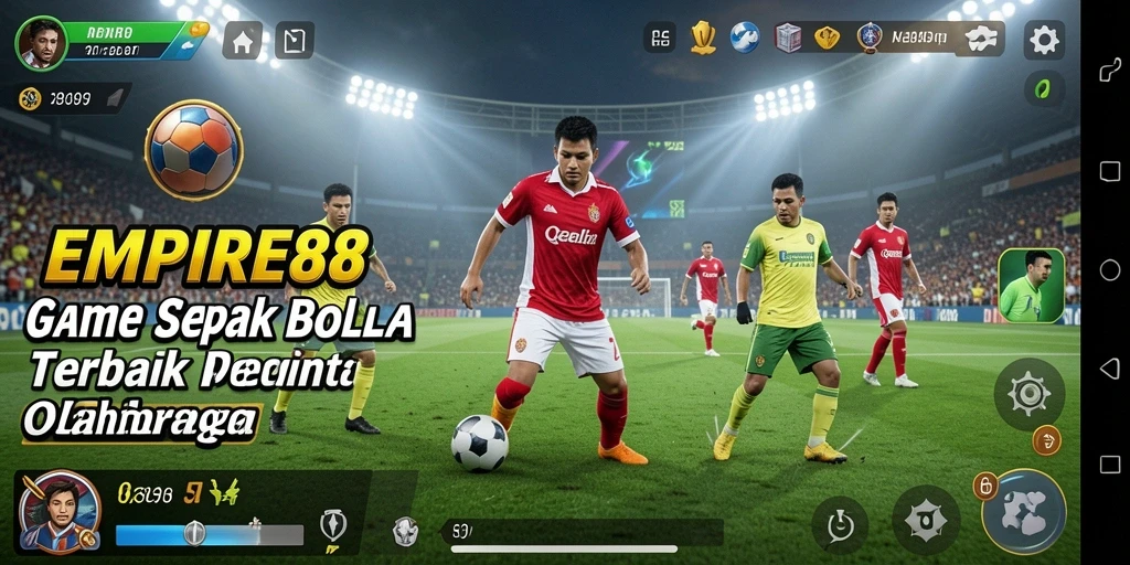 Tangkapan layar menunjukkan aksi seru di lapangan sepak bola EMPIRE88.